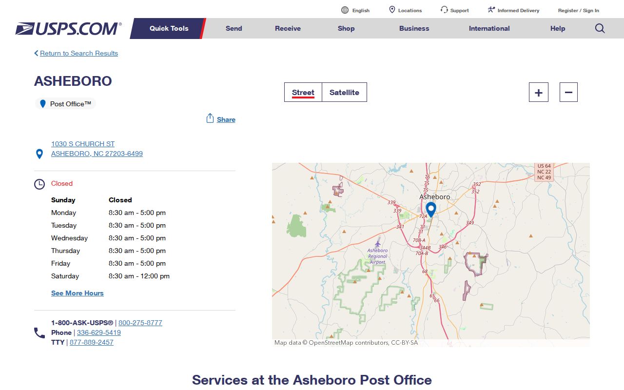 Asheboro ZIP code directory post office details